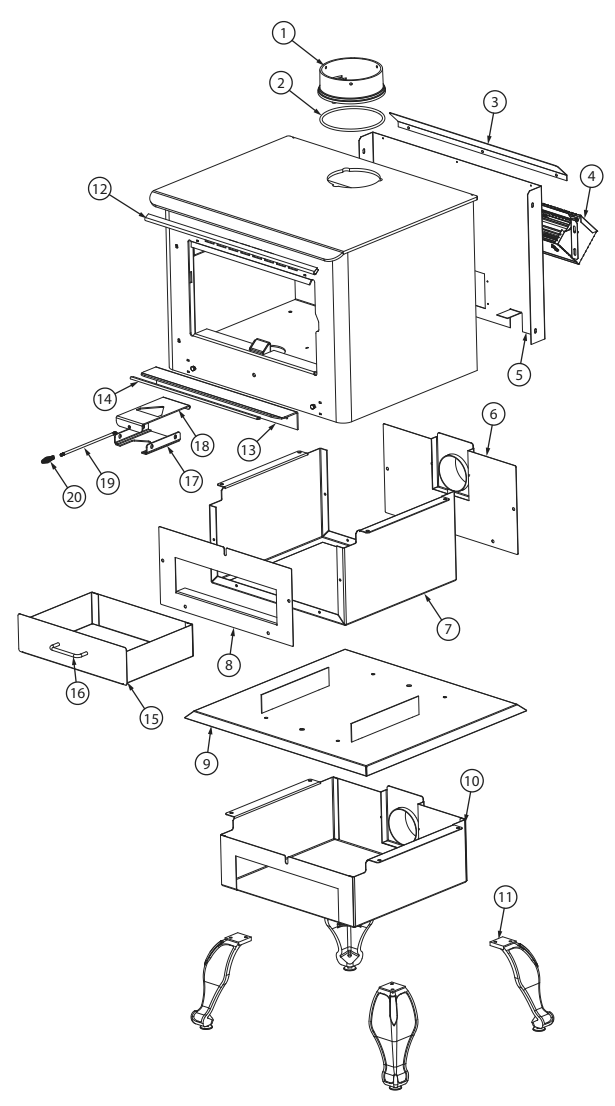 Repair Parts 1 Diagram and Parts List for AW2520E-P  US Stove Company Heating Stove